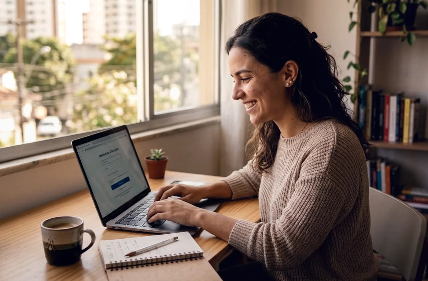 Pessoa configurando uma operação de e-commerce em notebook